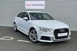 2020 Audi A3 Sportback 35 TFSI S Line 5dr S Tronic in Glacier White Metallic at Coventry Audi