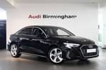 2023 Audi A3 Saloon 35 TFSI S Line 4dr in Mythos black, metallic at Birmingham Audi